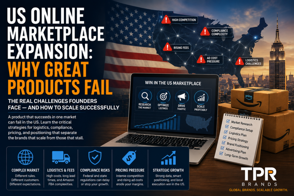 Founder planning US online marketplace expansion strategy for ecommerce brand growth