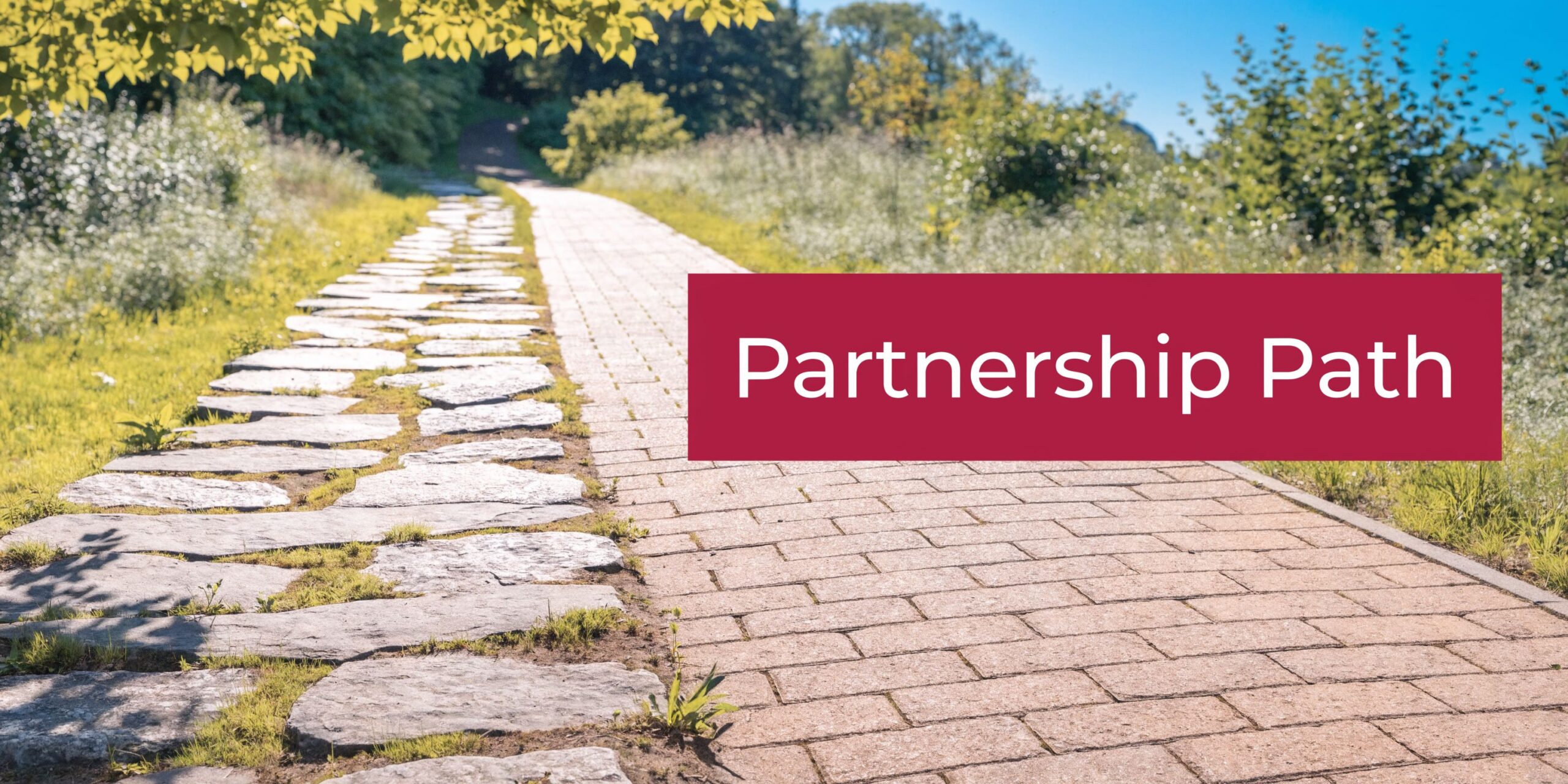 A scenic outdoor walking path with natural stone steps alongside a modern paved brick walkway under trees.