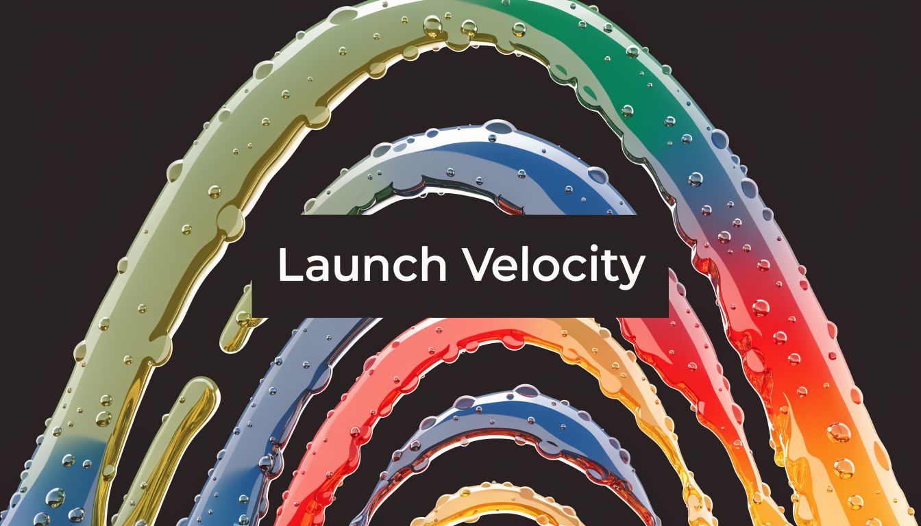 A colorful abstract design with rainbow-colored liquid arches forming a creative arc over a black background.