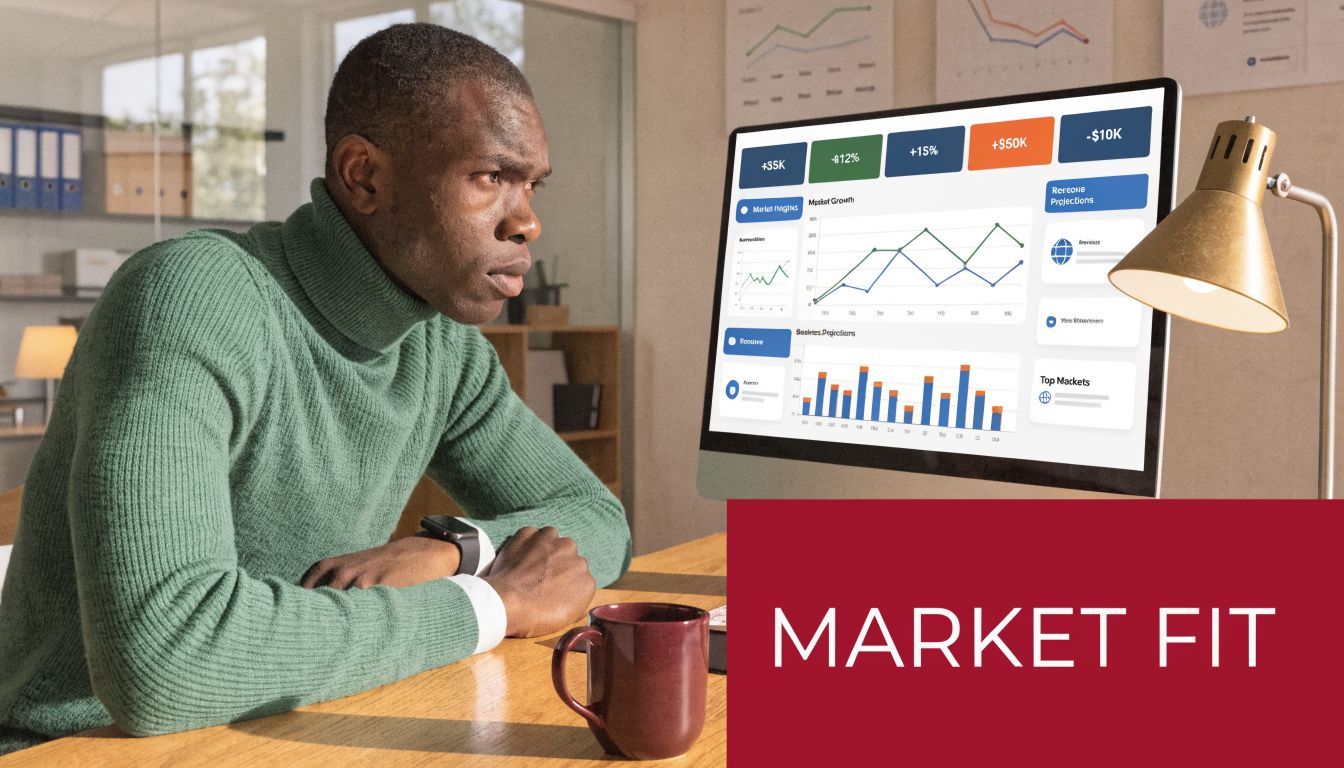 A professional man focused on analyzing financial market growth charts and business data on a computer screen.