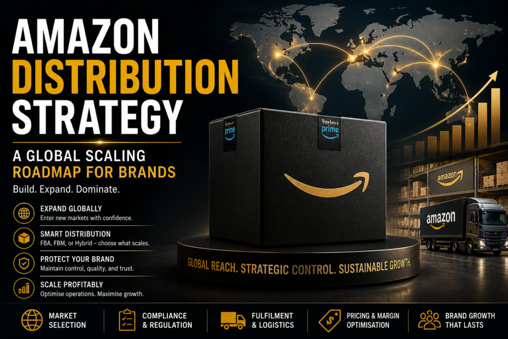 Amazon distribution strategy for global scaling showing logistics, fulfillment models, and international market expansion