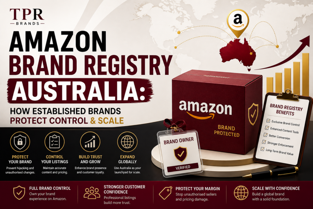 Amazon Brand Registry Australia strategy showing trademark protection and listing control for marketplace expansion