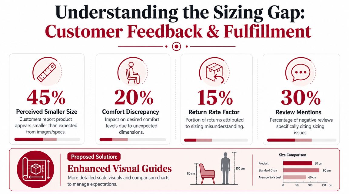 An infographic titled Understanding the Sizing Gap illustrating how product size expectations impact customer satisfaction and returns.