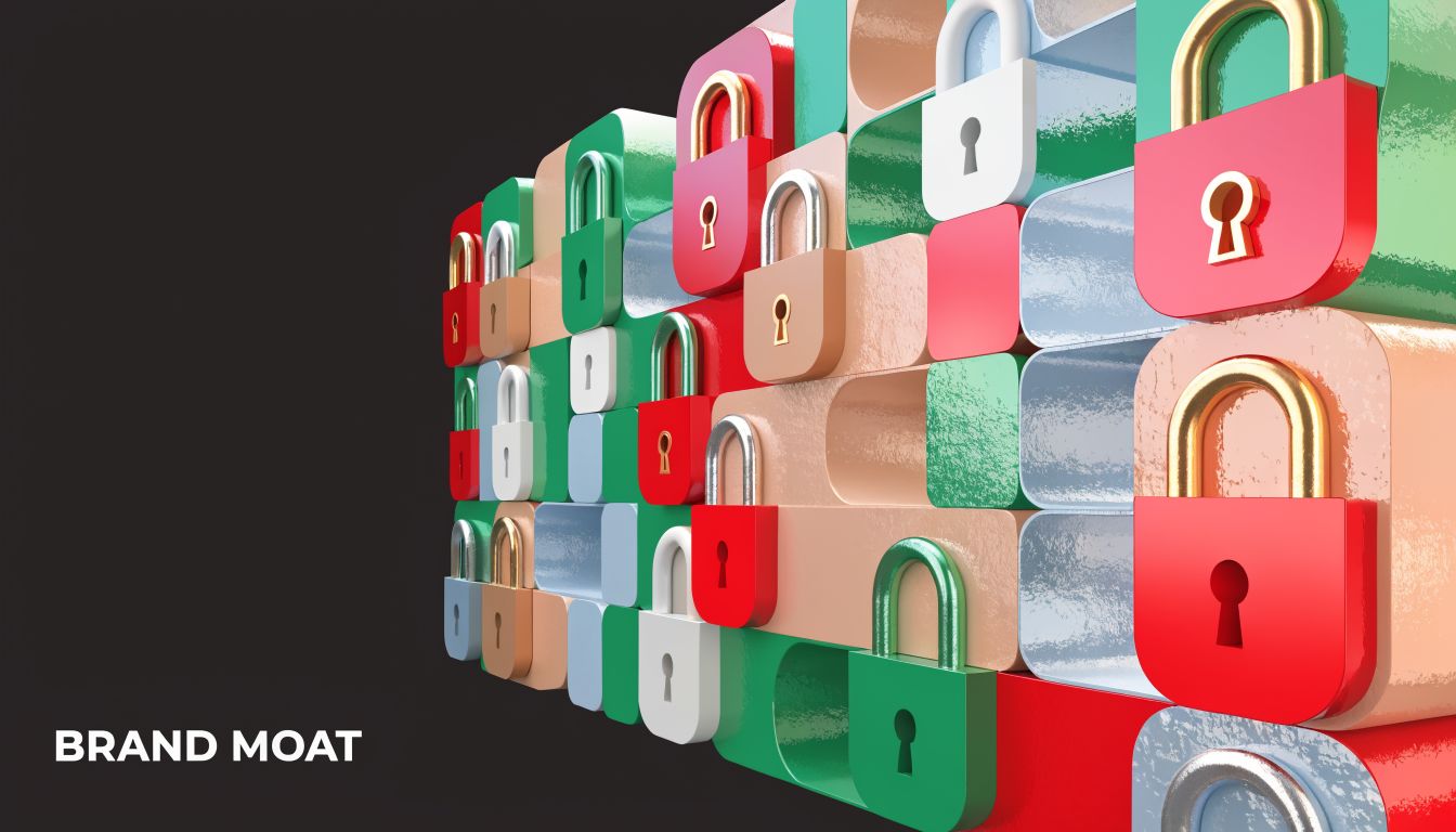A conceptual 3D illustration featuring numerous colorful padlocks against a dark background, representing digital brand protection and security.