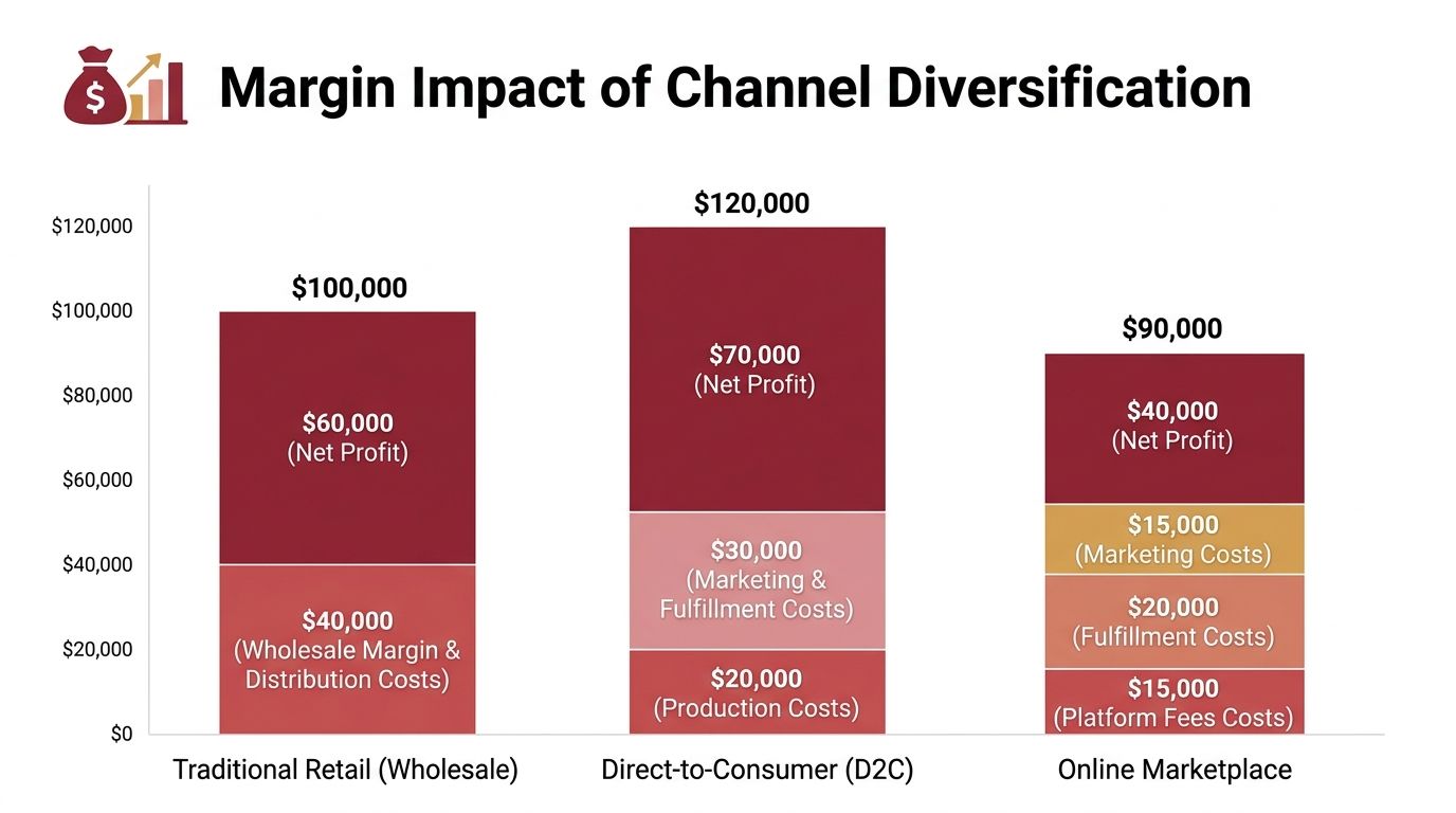 A bar chart comparing the profit margins of Traditional Retail, Direct-to-Consumer, and Online Marketplace sales channels.