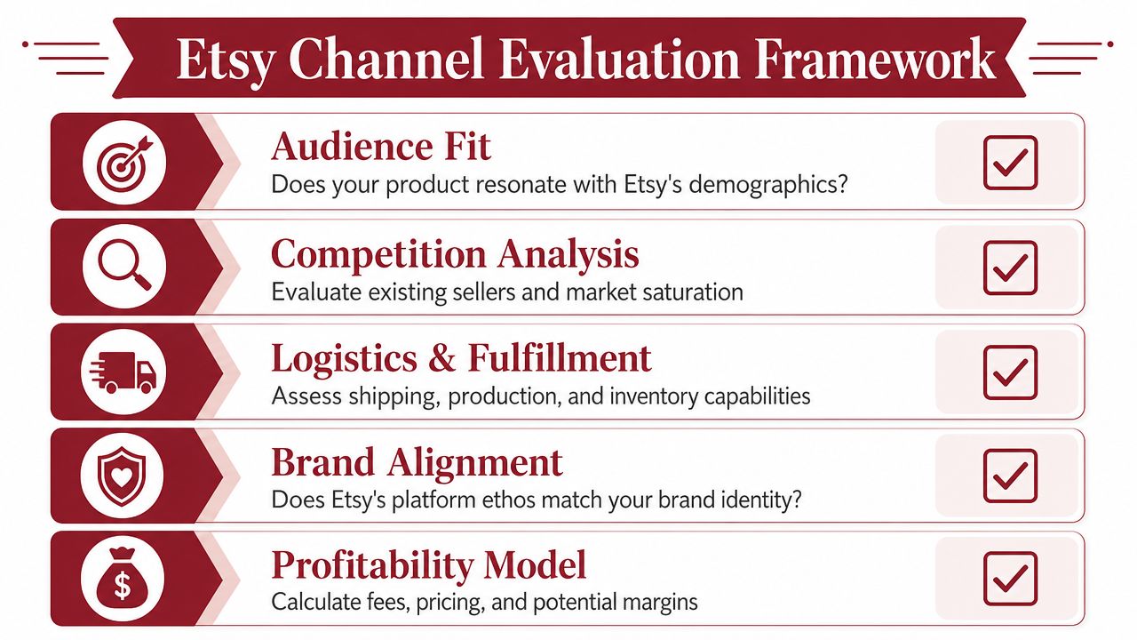 A checklist framework for evaluating if a product is a good fit for the Etsy marketplace.